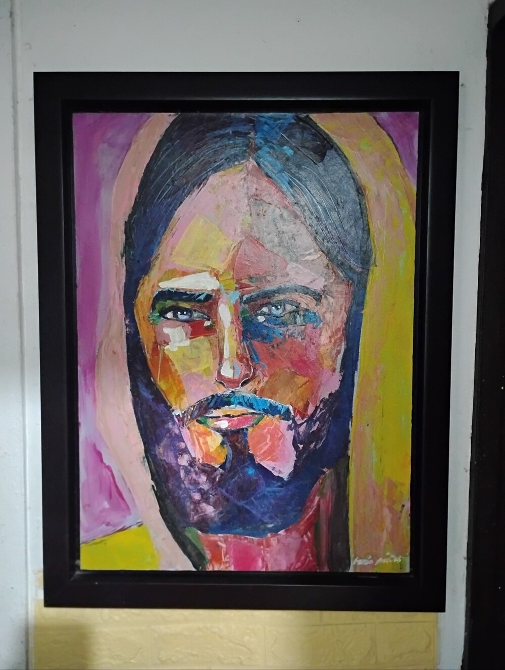 Vibrant Multicolor Abstract Portrait Painting - Framed Home Art